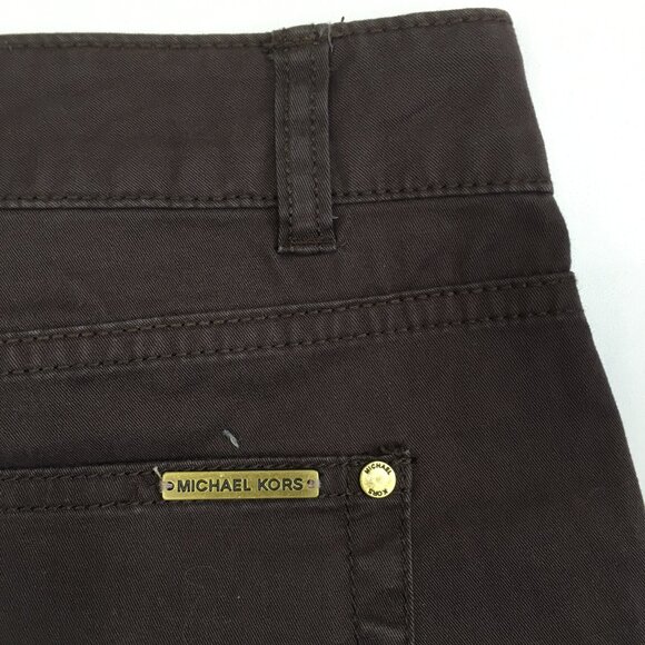 MICHAEL KORS Brown Faux Zip Pockets Logo Hardware 5 Pocket Jeans - Picture 13 of 14